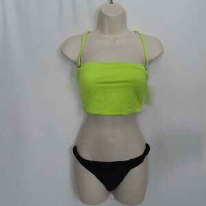 Andie Neon Lemon The Aruba Top & Black The Rivera Bikini Bottom X-Small Set